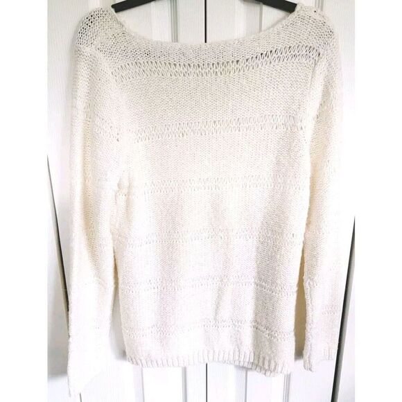 Chico's 1 Sweater Ivory Cable Knit Clear Beads Silver Filaments Mix Material - Picture 2 of 6